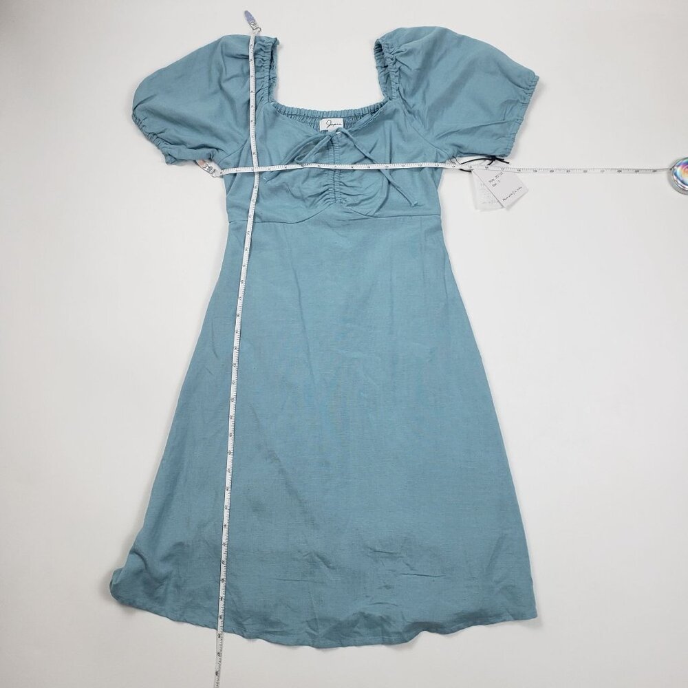 Japna Linen Blend Midi Dress Womens Small Blue Puff Sleeve Milkmaid Babydoll NWT - Picture 5 of 16